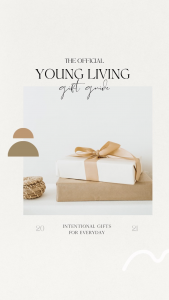 Young living gift guide flyer with present wrapped in bow