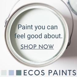 ECOS PAINTS ad. Can of opened point with text "Paint you can feel good about. SHOP NOW"