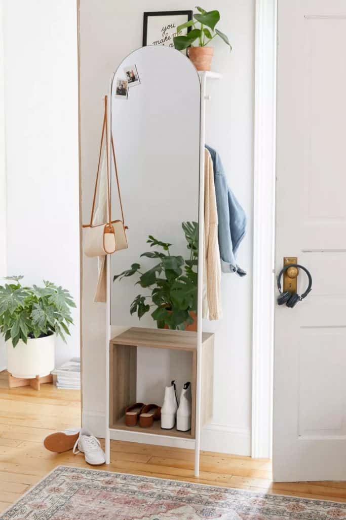 multipurpose storage floor mirror for organizing small spaces