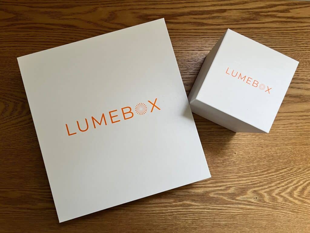 image of two boxes with logo name Lummox on from for red light therapy benefits article