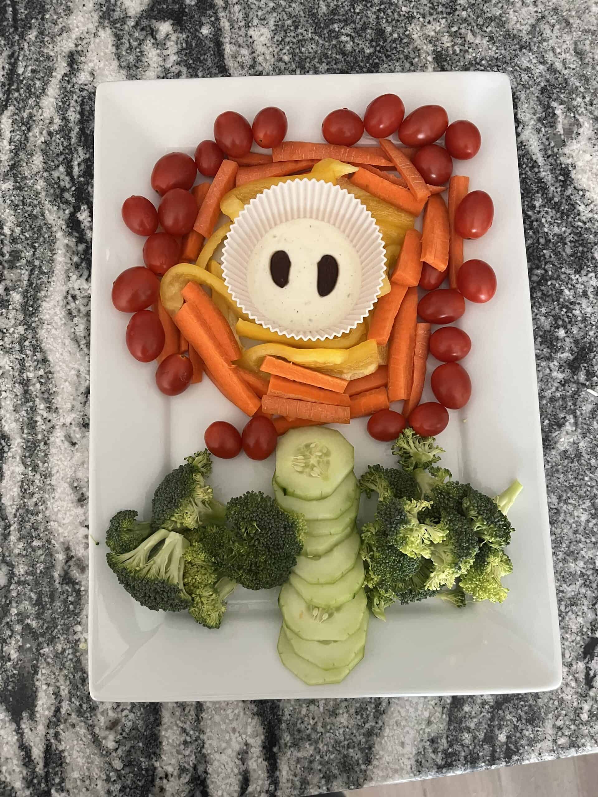 super mario birthday party fire flower veggie tray scaled